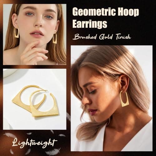 Poaiiu Chunky Gold Statement Hoop Earring for Women Geometric Square Trendy - Thumbnail 5