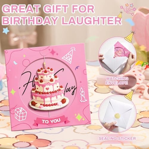 Targonixus Happy Birthday Cards for Women Girls Funny Birthday Cards Rotating Cake Card with Envelope and Sealing Sticker, Birthday Gift for Her - Thumbnail 2