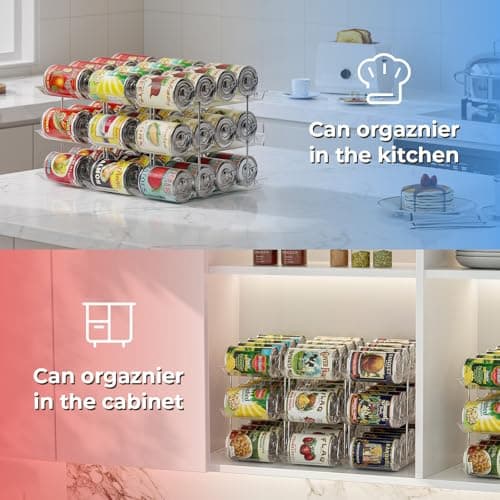 BingoHive Can Organizer for Pantry Stackable 3 Tiers Can Storage Organizer Pantry Soda Can Organizer for Fridge 36 Cans Rack Automatic Rolling Canned Food Organizer for Refrigerator Kitchen Clear - Thumbnail 4
