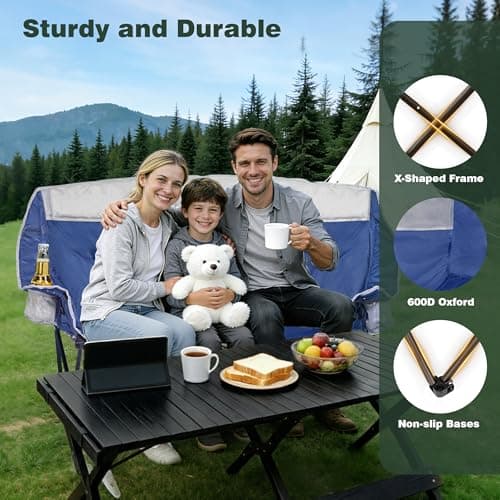 SUNNYFEEL Heated Double Camping Chair, Oversized Folding Loveseat Chair, Heavy Duty Portable/Foldable Lawn Chair for Beach/Outdoor/Travel/Picnic, Fold Up Camp Chairs for Adults 2 People - Thumbnail 6