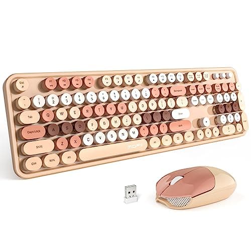 MOFII Wireless Computer Keyboard and Mouse Combo, Typewriter Full Size Keyboard with Number Pad and 2 in 1 USB Connected Mouse for PC Computer Laptop Desktop Windows (Milk Tea)
