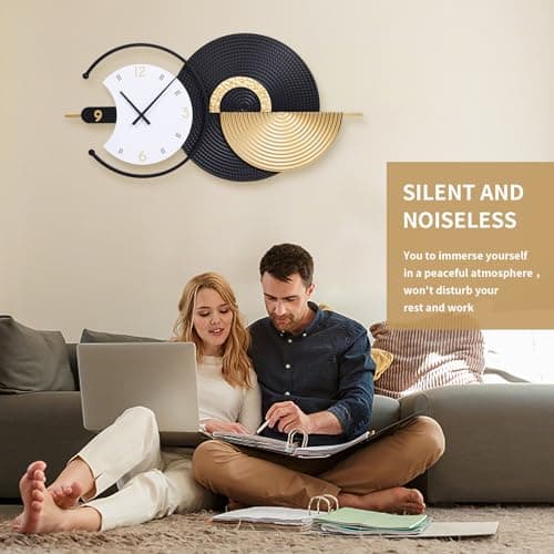 Anmotpe Large Wall Clock Geometric Oversize Modern Clocks Battery Operated Gold Iron Silent Non-Ticking Big Clocks for Living Room, Kitchen, Dining Room, Bedroom - Thumbnail 3