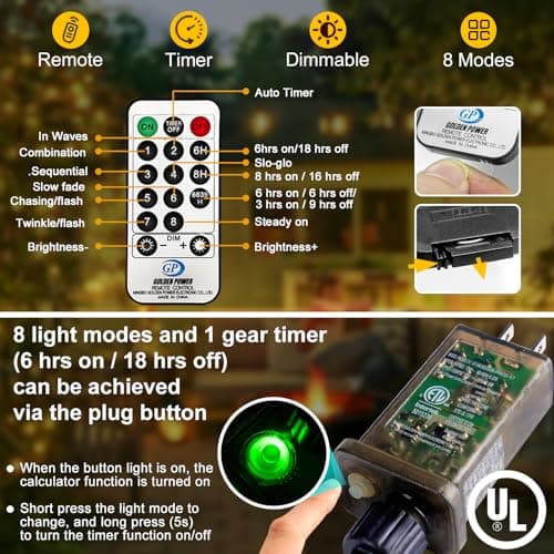 KNONEW 400FT Outdoor Christmas Fairy Lights Plug in,1200 LED String Lights Outdoor Waterproof 8 Modes Memory Times for Wedding Bedroom Walls Garden Trees Decoration(Warm White) - Thumbnail 4