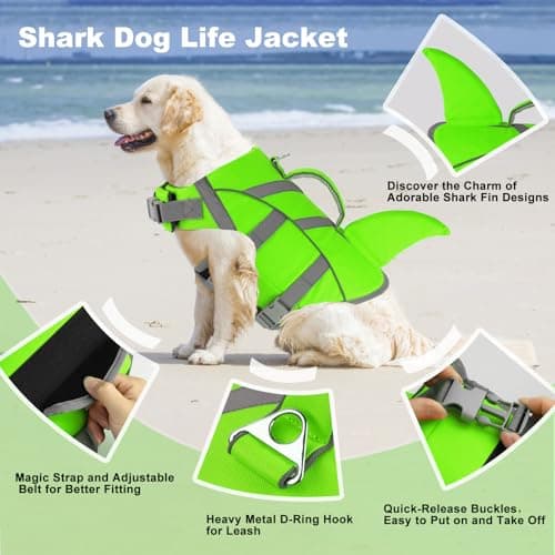 Doglay Shark Dog Life Jacket - Reflective Dog Life Vest for Swimming and Boating with Rescue Handle, Adjustable High Buoyancy Floating Vest for Small Medium Large Dogs - Thumbnail 4