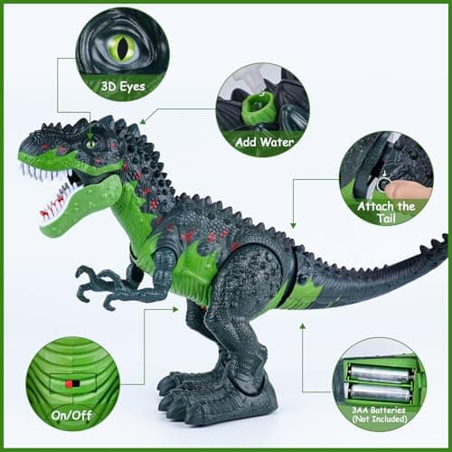 AHCo. Big Walking T-Rex Dinosaur Toy Plus for Kids – Realistic Tyrannosaurus Toys with 3D Eyes, Mist Spray, Lights and Roar Sound – Gift for Toddlers Ages 3+ Years - Thumbnail 6