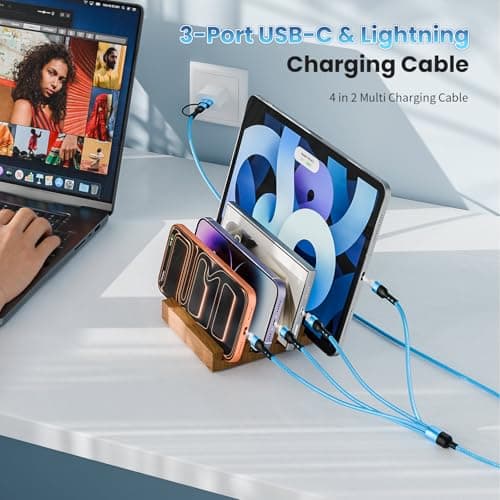 Jogrytece Travel Essentials, 4 in 2 Multi Charging Cable 3 USB C Chargers for iPhone 17, Multi Charger Cord with 3 Type C/IP, Compatible for iPhone 17 to 11, Android, Galaxy, iPad, Data Sync, 5 FT - Thumbnail 2