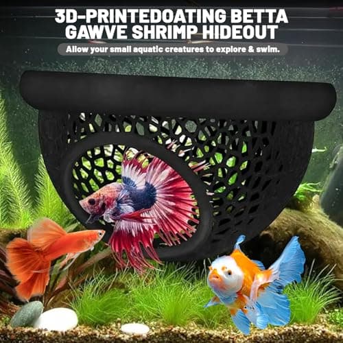 Ptazucv Floating Betta Hammock & Shrimp Shelter – 3D Printed Aquarium Decor with Feeding Ring, Safe Resting Spot for Betta Fish, Shrimp and Small Fish（Black） - Thumbnail 3