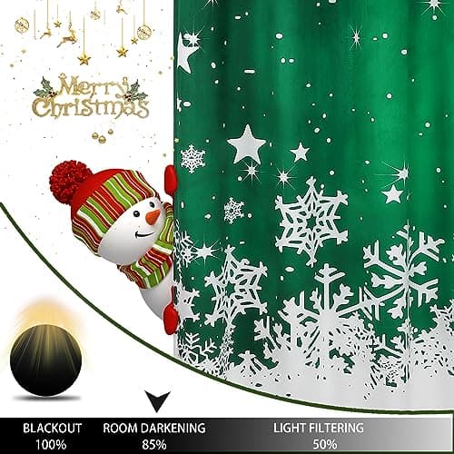 CAROMIO Christmas Kitchen Curtains, Green Velvet Cafe Curtains, Floral Snowflake Decoration, Thermal Insulated Room Darkening (26" W x 24" L, Set of 2) - Thumbnail 4