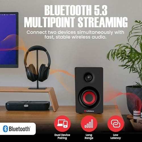 Audiosource Bluetooth 2-Way Bookshelf Speakers, 30W RMS Powered Desktop Speakers/Woofer, Rear Bass Port, AUX & USB MP3 Playback, Multipoint Pairing, Wood Cabinet – Hi-Fi PC Gaming & Music System - Thumbnail 3