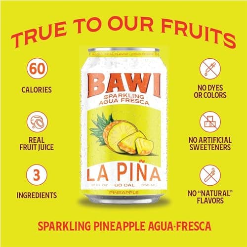 Bawi Sparkling Agua Fresca, 4 Pack Sparkling Water, Plant-Based, Low Calorie, Less Sugar, Mexican Drink Made in the USA (4 Count, Variety) - Thumbnail 4