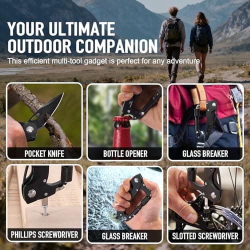 Multitool Carabiner with Pocket Knife, Birthday Gifts for Men Him Boyfriend, EDC Carabiners with Folding Knives, Bottle Opener, Window Breaker and Screwdriver, Survival Gear for Camping Hiking - Thumbnail 4