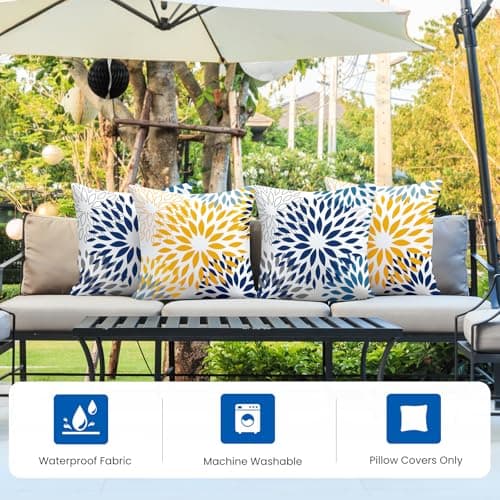 coclothy Outdoor Pillow Covers - Outdoor Pillow Covers 18x18 Waterproof PillowCovers for Patio Furniture Decorative Pillowcases Blue - Thumbnail 4