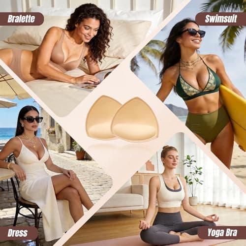 ElaGlow Bra Inserts 4 Pairs, Sports Bra Pads Inserts for Women, Sew in Bra Cups for Dresses, Bathing Suit Inserts (Medium, Beige) - Thumbnail 6