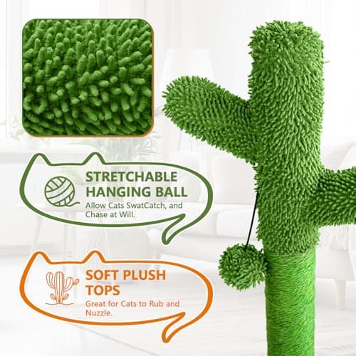 2026 New DIY 9+ Installation Styles 42" Cactus Cat Scratching Post with Self-Grooming Brush and Ball Toy | Modular Sisal Cat Scratching Post for Indoor Cats and Kittens, Customizable Cat Furniture - Thumbnail 5