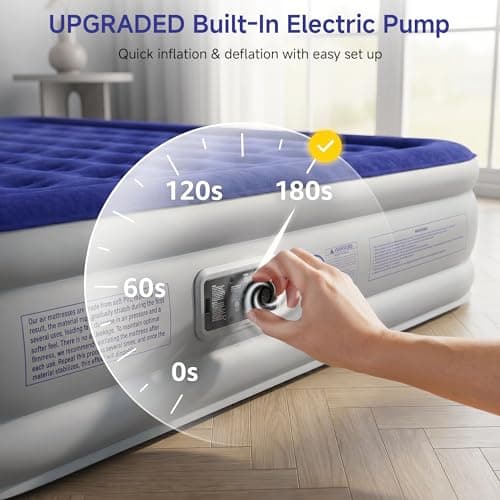 Sebor Air Mattress Queen with Built-in Pump 18", Comfortable Self-Inflating Air Mattress with High-Speed Pump, Durable Blow Up Mattress Queen with Storage Bag for Guests, Camping, Travel - Thumbnail 5