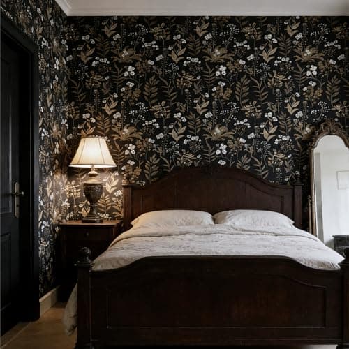 Abyssaly Vintage Floral Peel and Stick Wallpaper Black and Gold Wallpaper Dark Leaf Contact Paper Removable Self Adhesive Moody Botanical Vinyl Wrap for Bedroom Bathroom Shelf DIY Decor 17.3" x 590.5" - Thumbnail 2