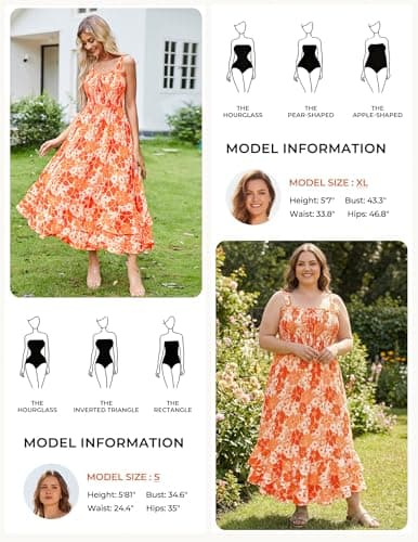 GRACE KARIN Women's 2025 Summer Floral Boho Dress Square Neck Strapped Swing A Line Sundress Beach Long Maxi OutfitsOrange L - Thumbnail 4