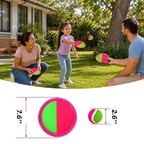 Toss and Catch Ball Set Boys Toys Outdoor Toys Yard Games Outside Games Beach Toys for Kids Ball and Catch Game with 4 Paddles and 4 Balls - Thumbnail 3