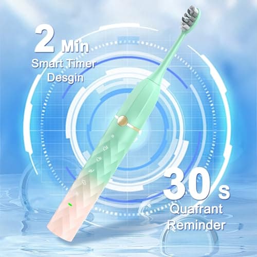 Sonic Electric Toothbrush Set, Equipped with 10 Brush Heads and Travel Case, IPX8 Waterproof, 2-Minute Timer, 42000 High-Frequency Vibrations, 5 Modes, The First Choice for Gift Giving, Green Pink - Thumbnail 4
