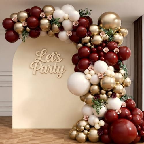 160Pcs Burgundy Balloon Garland Arch Kit with Burgundy Maroon Sand White Metallic Gold Nude Balloons for Bridal Shower Wedding Graduation Birthday Party Decorations