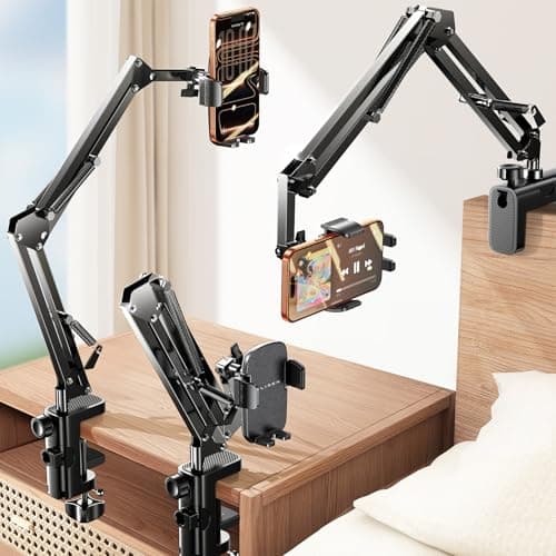 LISEN Gooseneck Phone Holder for Bed Desk [3rd Upgrade] Cell Phone Stand for Desk Bed Gaming Accessories,Gifts for Men Mom Senior Tech Mount for Recording Filming Laying Down Flexible Magic Arm Clamp - Image 1