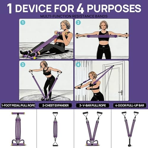 Buyborgood Upgrade Pedal Resistance Band, Multifunction Home Gym Workout Equipment with 4x25lbs Tubes for Sit Up & Arm Exercise, Black + Red - Thumbnail 5