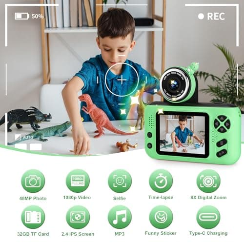 Makolle Kids Camera, Birthday Gifts for Boys and Girls Age 3-8, Green - Thumbnail 6
