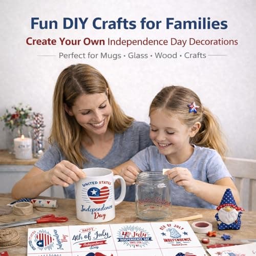 36 Pcs 4th of July Rub-On Transfer Stickers for Crafts, Patriotic Waterproof Vinyl Decals for Cups, Mugs, Jars & Independence Day Decorations - Thumbnail 3