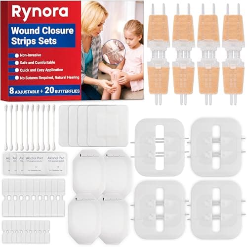 RYNORA 52 Pack Wound Closure Strips Sets, 3 Types Butterfly Bandages, Repair Wounds Without Stitches, Quick Clot Zip Stitch Wound Closures Device with 4 Wound Dressings and 4 Waterproof Dressings - Image 1