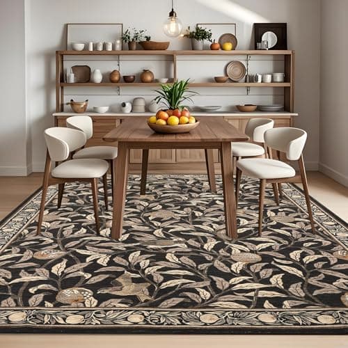 GarveeHome 8x10 Area Rugs for Living Room, Boho Leaf Rugs for Bedroom with Soft Low Pile, Non Slip Botanical Bird Large Washable Rug 8x10 for Dining Room Stain Resistant Brown Throw Rug - Thumbnail 3