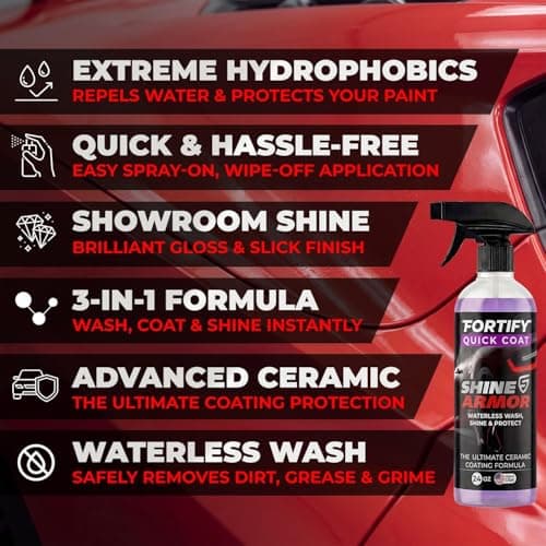 Car Wax Spray and Ceramic Coating for Cars - 3 in 1 Waterless Car Wash and Detailing - Quick Effect Coating Agent for Car - High Gloss Car Coating Spray, Shiny Car Stuff by Shine Armor - 8FlOz - Thumbnail 6