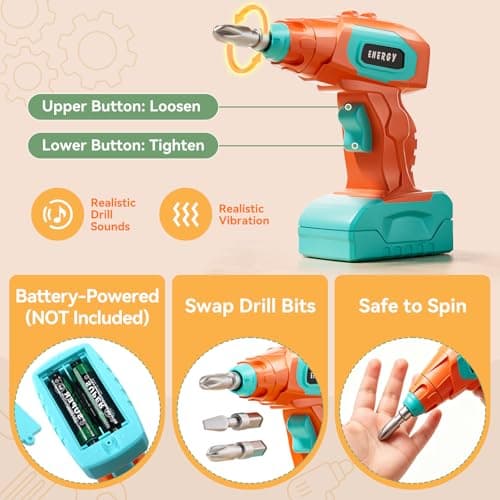 CUTE STONE 158-Piece Kids Tool Set with Toy Drill, STEM Construction Tool Kit with Storage Box, Pretend Play Building Toy, Montessori Educational Gift for Boys and Girls Ages 3-6 - Thumbnail 4