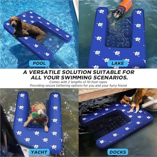 Inflatable Dock Platform, Dog Boat Ramp Floating Non-Slip Oxford and PVC with Lagre Water Ramp for Dogs Pool, Dock, Lake with Traction Rope, Manual Air Pump (4.6ft x 3ft x 6in) L04 - Thumbnail 3