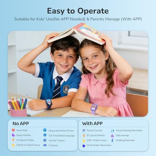 Smart Watch for Kids, Kids Smart Watch with Sleep, Heart Rate Monitor & Fitness Tracker, Kid Watch with Puzzle Games, Sports Modes & DIY Dials, Kid's Gifts for Birthday, Children's Day, Reward-Blue - Thumbnail 5