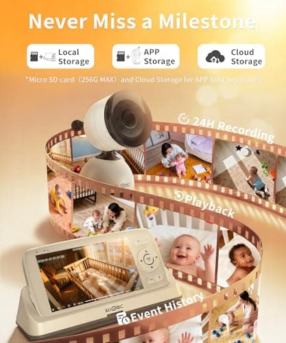 ALIOBC Smart Baby Monitor with Camera and Audio WiFi & No-WiFi Modes AI Cry Detection Night Vision 1080p FHD Camera and 5" Large Screen Two-Way Talk 1000ft Range Smart Alert Easy Setup for New Parents - Thumbnail 6