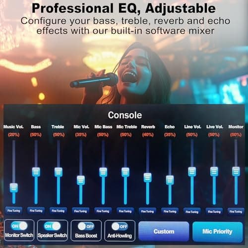 Podvoxlit Smart Karaoke Machine for Adults, with Lyrics Display, 2 Wireless Microphones, 480W Bluetooth Speaker for Party, Portable Karaoke System with Dynamic Lights for Any Occasion - Thumbnail 4