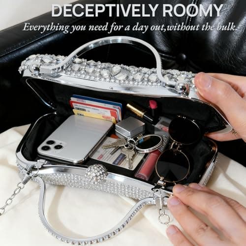 LUKLUKTAISUN 2026 Fringe Rhinestones Clutch Purse for Women Elegant Mesh Evening Bag Crystal Handbag for Prom Wedding(Silver) - Thumbnail 6
