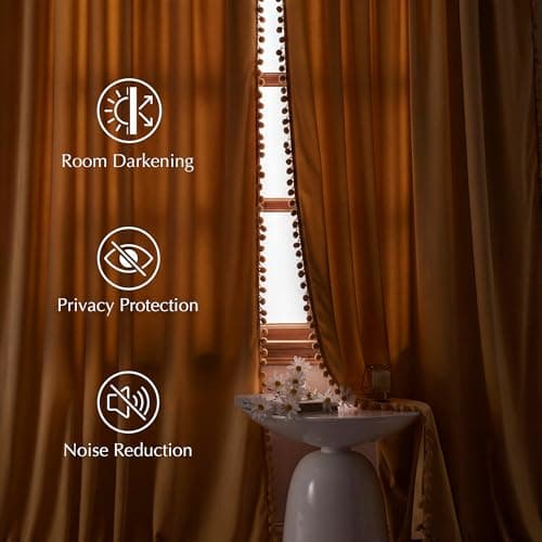 NICETOWN Mustard Gold Pom Pom Velvet Curtains 8 ft Long - Room Darkening Luxurious Drapes for Living Room & Bedroom, Extra Long Window Treatments, 52" W x 96" L, 2 Panels - Thumbnail 4