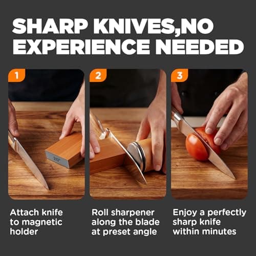 EUHOME Rolling Knife Sharpener Magnetic 15 20 Degree Angle Guide - 2-Stage Diamond Ceramic Sharpening Kit with N52 Magnets Heavy Duty Wood Base, Sharpener Tool for Kitchen Knives, Gift for Men Dad - Thumbnail 3