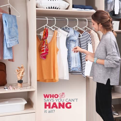 Neaties Heavy Duty Clothes Hangers 50+ Pack (72 Count) – Made in the USA – 8lb Capacity Plastic Hangers for Adult Clothing – Durable for Pants, Coats, Jackets, or Jeans – White & Gray - Thumbnail 6