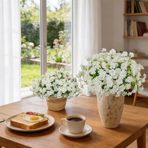 Lnoicy 16 Bundles Realistic Artificial Camellia Flowers for Outdoor, UV Resistant Faux Lifelike Fake Flowers for Home Decor, Wedding, Centerpiece（White） - Thumbnail 4