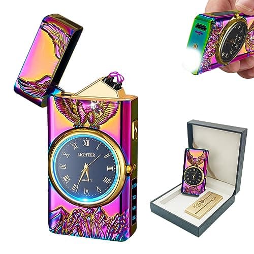 BABOBIU Electric Lighter Cool Windproof Eagle Lighter Flameless Candle Lighters USB Rechargeable Lighters with Cool Clock dial Gift for Men, Boyfriend, Husband (Colorful) - Image 1