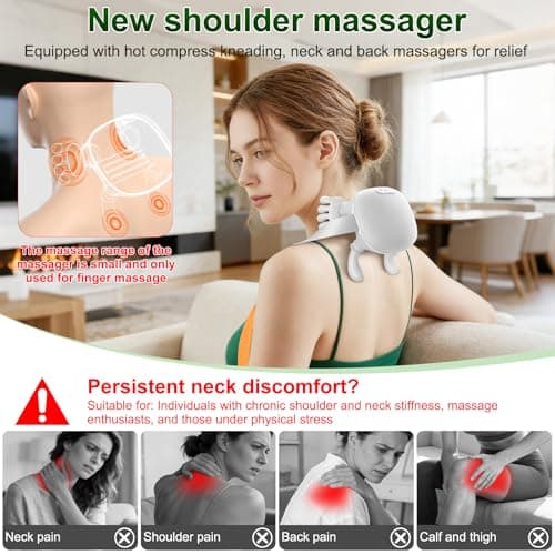 Nooydio Neck Massager, Neck and Back Massager with Heat & 4D Kneading, Shiatsu Deep Tissue Wireless Massager for Shoulder Cervical Pain Relief, Portable Rechargeable for Home Office (White) - Thumbnail 3