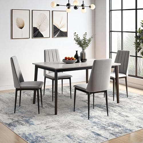 DMOYEST 5x7 Area Rug - Washable & Non Slip Indoor Rug for Living Room, Kid & Pet Friendly Abstract Low Pile Soft Carpet for Bedroom and Dining Room - Grey Blue - Thumbnail 5