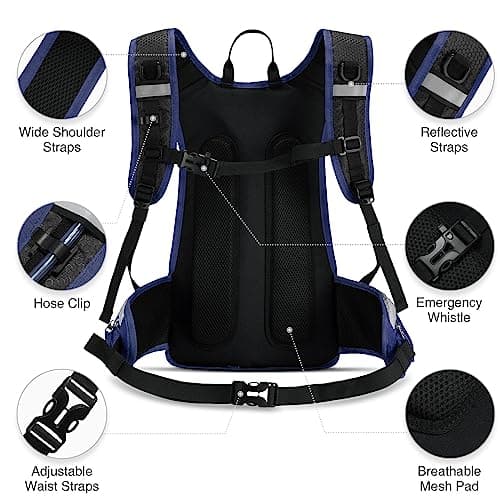 NOOLA Hydration Backpack, Insulated Hiking Water Backpack with 3L TPU Water Bladder for Men Women, Running Hydration Pack Hydro Daypack for Hiking, Trail, Running, Marathons Race, Cycling, Navy Blue - Thumbnail 4