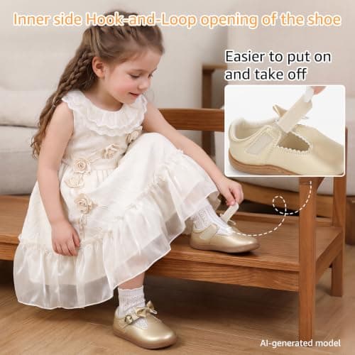 STQ Toddler Girls Dress Shoes Wide Toe Box Mary Jane Flats Ballet Wedding School Uniform Flower Ballerina Baby First Walking 6-12 12-18 Months Babies Casual with Zero Drop Gold Toddler Size 5 - Thumbnail 5