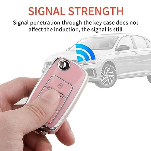 Pangpai Pink Key Fob Cover for VW Volkswagen,Soft TPU Key Case Protection with Bling Keychain Fit for Jetta Golf Polo MK6 Passat Tiguan Beetle - Thumbnail 5