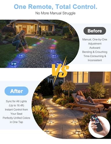 VOLISUN Solar Driveway Lights with Remote Control 8 Pack, 9-Color Changing & 12 Modes IP68 Waterproof for Marine Dock Deck and Pathway Walkway Garden, RGB LED Outdoor Markers Landscape - Thumbnail 3