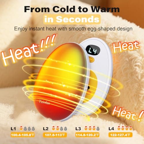 Taiofan Hand Warmers Rechargeable, 2 Pack Cute Egg Design, LED Display, 4 Levels Fast Heating Magnetic Electric Hand Warmers, Portable Pocket Heater Gifts for Women Men Outdoor Camping Hunting Golf - Thumbnail 6