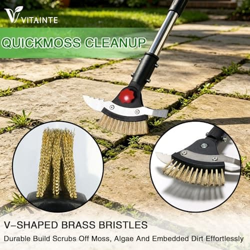 VITAINTE 3 in 1 Crack Weeder Tool Long Handle - Heavy Duty Weed Puller, Stainless Steel Crevice Weeding Tool & Weed Remover with Moss Scraper for Driveway, Patio, Pavers, Sidewalk (59" Adjustable) - Thumbnail 4